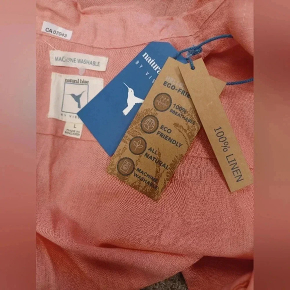 Natural Blue By Visitor NWT Button Up Pink 100% Linen Size Large - Picture 9 of 10